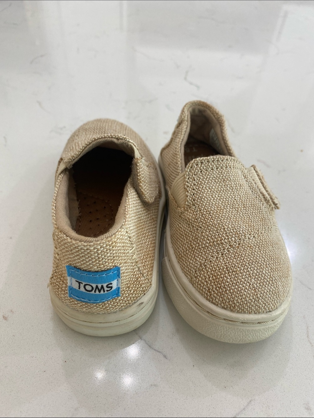 Toms Beige Canvas Slip-On Shoes with Blue Logo